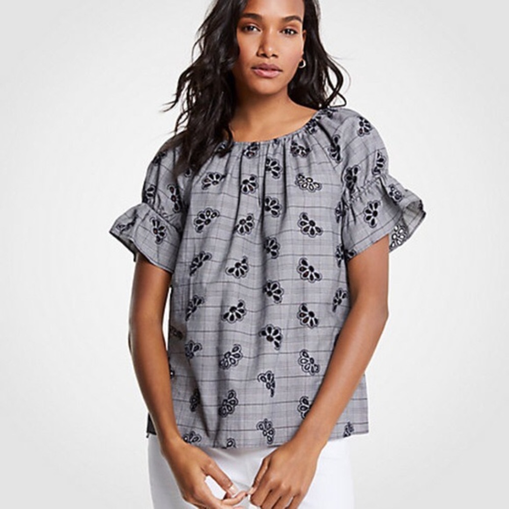 Ann Taylor Puff Sleeve Eyelet Top